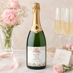 Étiquettes Pour Bouteilles De Vin Mousseux Fête de naissance de bébé fille au carrelage Mahjo