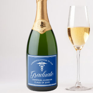 Étiquettes Pour Bouteilles De Vin Mousseux Fête de remise de diplômes personnalisée en bleu à