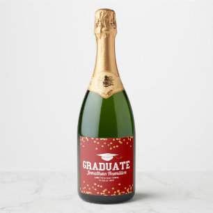 Étiquettes Pour Bouteilles De Vin Mousseux Fête de remise des diplômes confettis rouge or Gra