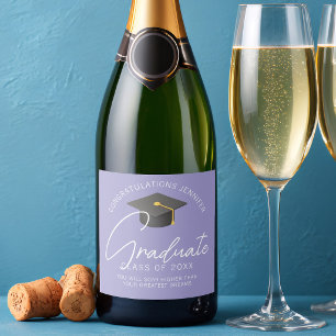 Étiquettes Pour Bouteilles De Vin Mousseux Fête de remise des diplômes élégante lavande perso