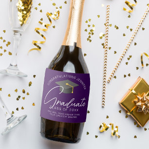 Étiquettes Pour Bouteilles De Vin Mousseux Fête de remise des diplômes personnalisée Violet f