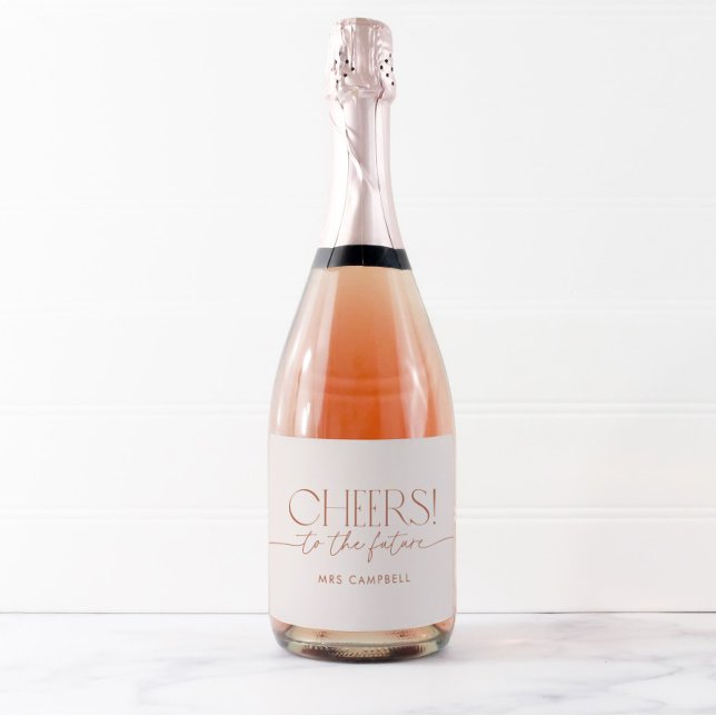 Étiquettes Pour Bouteilles De Vin Mousseux Fête des mariées Boho minimale neutre (Créateur téléchargé)