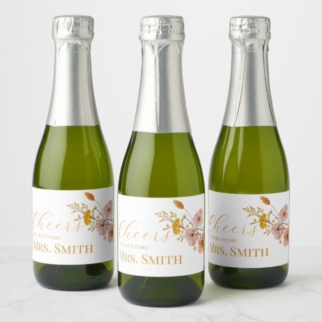 Étiquettes Pour Bouteilles De Vin Mousseux Fête des mariées fleur sauvage, Fleurs Boho (Bouteilles)