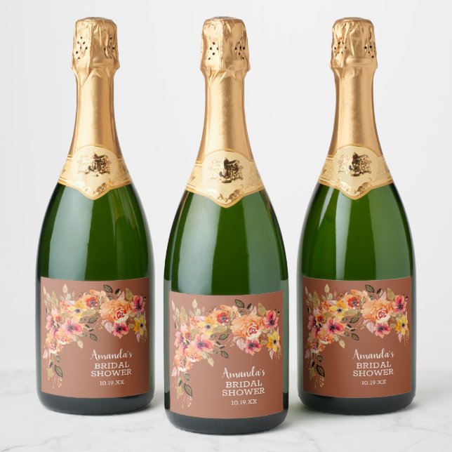 Étiquettes Pour Bouteilles De Vin Mousseux Fête des mariées Fleurs d'automne chic (Bouteilles)