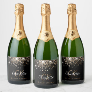 Étiquettes Pour Bouteilles De Vin Mousseux Fête des mariées or noir parties scintillant monog