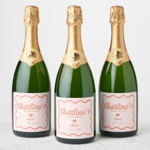 Étiquettes Pour Bouteilles De Vin Mousseux Fête des mariées rétro Wavy Pink Pastel