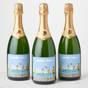 Étiquettes Pour Bouteilles De Vin Mousseux Fête d'été sur la plage
