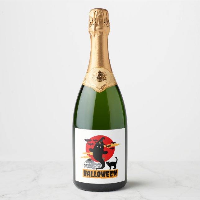 Étiquettes Pour Bouteilles De Vin Mousseux Fête d'Halloween (Devant)