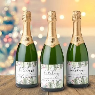 Étiquettes Pour Bouteilles De Vin Mousseux Feuillage de Fêtes de Fin d'Année Noël
