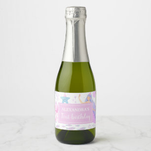 Étiquettes Pour Bouteilles De Vin Mousseux Fille Sirène Pastel 1er Anniversaire Sous l'Océan