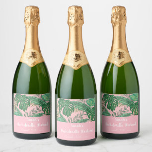 Étiquettes Pour Bouteilles De Vin Mousseux Fille Tropicale Pink Bachelorette Week-end