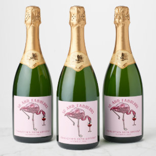 Étiquettes Pour Bouteilles De Vin Mousseux Flamant rose rose du 50e anniversaire moderne