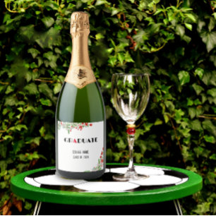 Étiquettes Pour Bouteilles De Vin Mousseux Fleur aquarelle noir blanc rouge graduation