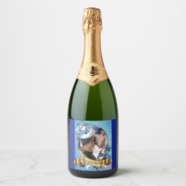 Étiquettes Pour Bouteilles De Vin Mousseux Fleur de lune d'aquarelle blanche illustrée (Devant)