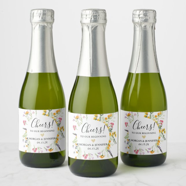 Étiquettes Pour Bouteilles De Vin Mousseux Fleur sauvage Mariage Faveur Cheers Vin Étincelant (Bouteilles)