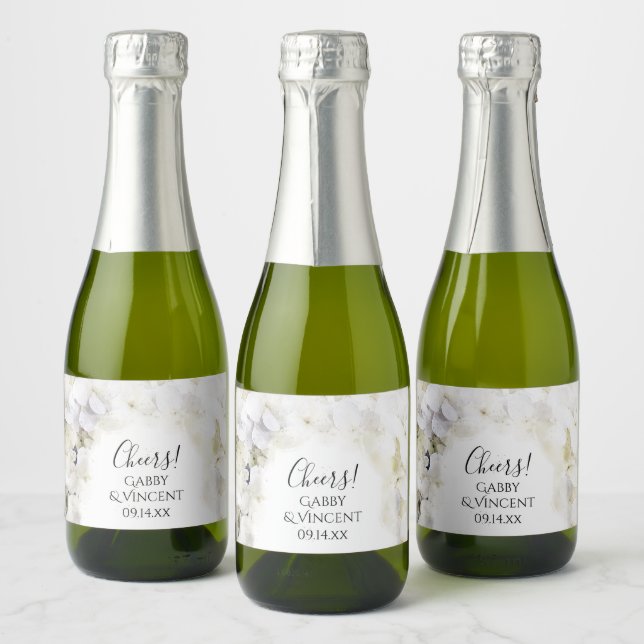 Étiquettes Pour Bouteilles De Vin Mousseux Fleurs d'hydrangée blanche Mariage d'aquarelle (Bouteilles)