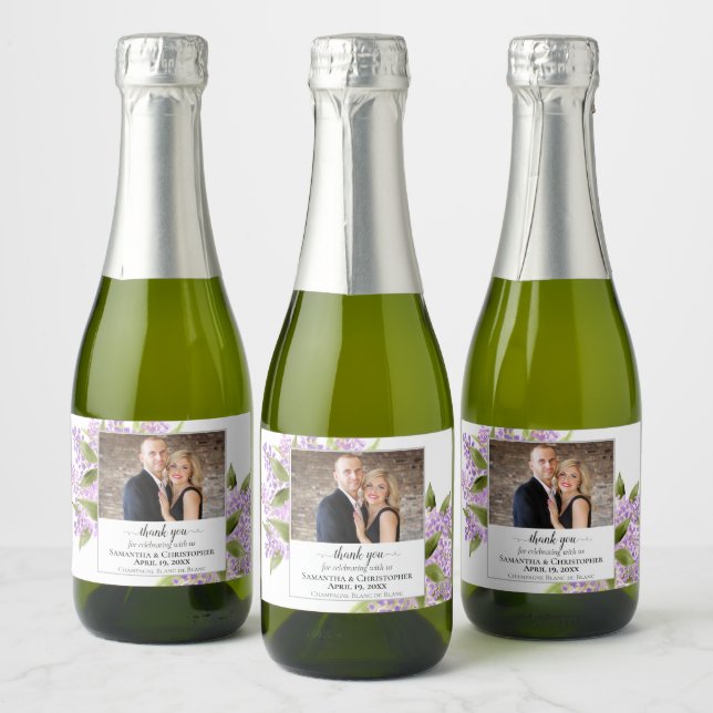 Étiquettes Pour Bouteilles De Vin Mousseux Fleurs Lilac Rustiques Merci Mariage Photo (Bouteilles)