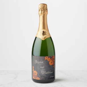 Étiquettes Pour Bouteilles De Vin Mousseux Fleurs orange Élégant Mariage traditionnel