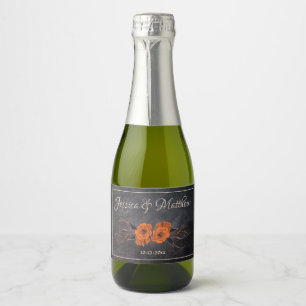 Étiquettes Pour Bouteilles De Vin Mousseux Fleurs Orange Élégant Minimaliste date Mariage