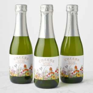 Étiquettes Pour Bouteilles De Vin Mousseux Fleurs sauvages colorées Mariage campagnard Cheers