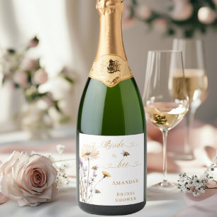 Étiquettes Pour Bouteilles De Vin Mousseux Fleurs sauvages ivoire pour la future mariée à la 