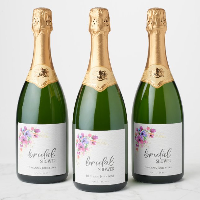 Étiquettes Pour Bouteilles De Vin Mousseux Fleurs vives Fête des mariées de verdure dorée (Bouteilles)