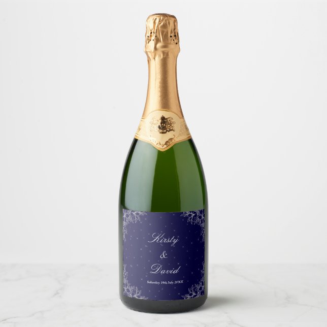 Étiquettes Pour Bouteilles De Vin Mousseux Floral orné d'argent (Devant)