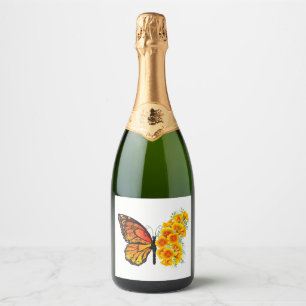 Étiquettes Pour Bouteilles De Vin Mousseux Flower Butterfly with Yellow California Poppy