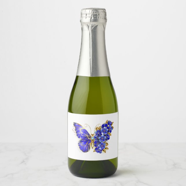 Étiquettes Pour Bouteilles De Vin Mousseux Flower Sapphire Butterfly (Devant)