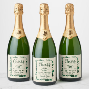 Étiquettes Pour Bouteilles De Vin Mousseux Foliage Tropical Salaire Mariage vert & feuille d'