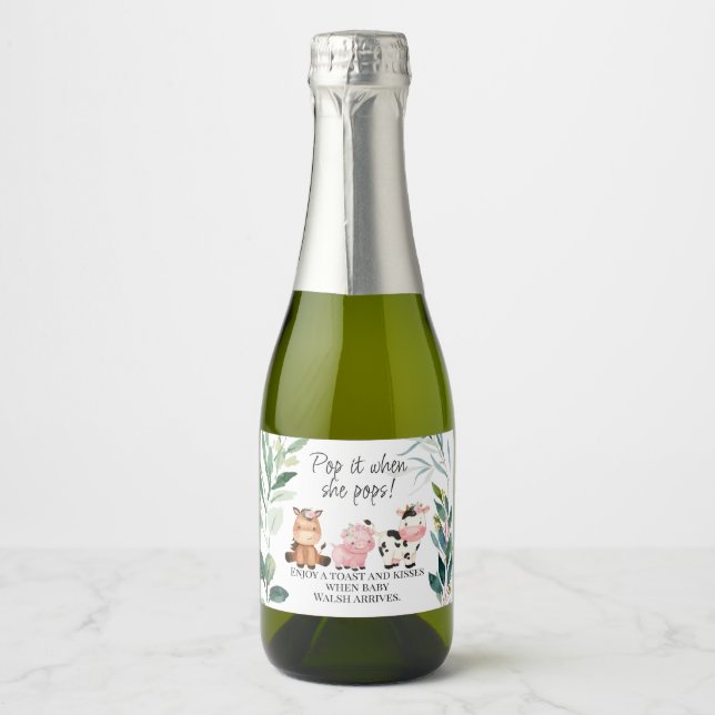 Étiquettes Pour Bouteilles De Vin Mousseux Foliking Farm Baby shower Pop It Sparkling Wine La (Devant)