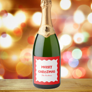 Étiquettes Pour Bouteilles De Vin Mousseux Fun Retro Wavy Rouge et blanc Custom Chic Noël