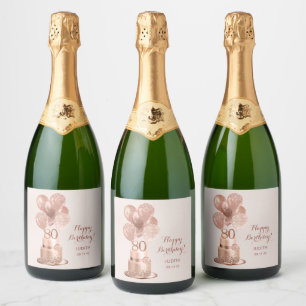 Étiquettes Pour Bouteilles De Vin Mousseux Gâteau Rose Gold pour 80e Anniversaire 
