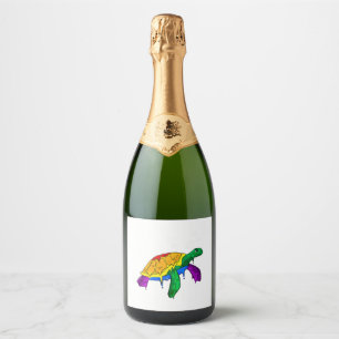 Étiquettes Pour Bouteilles De Vin Mousseux Gay pride Arc-en-ciel drapeau Tortue de mer subtil