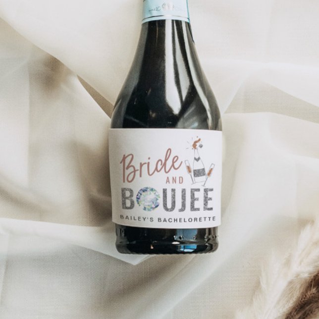 Étiquettes Pour Bouteilles De Vin Mousseux Genna - Rose Gold Silver Parties scintillant marié (Créateur téléchargé)