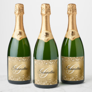 Étiquettes Pour Bouteilles De Vin Mousseux Glitterie or huile Fancy Monogramme