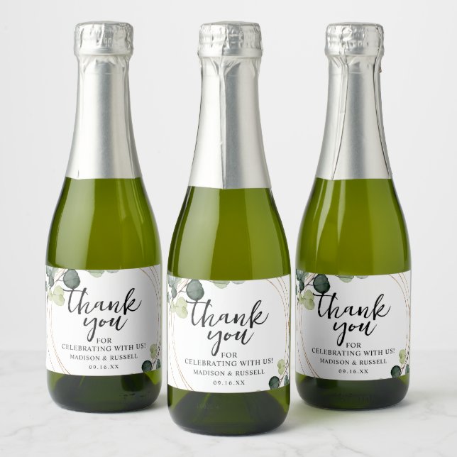 Étiquettes Pour Bouteilles De Vin Mousseux Gold Eucalyptus Mariage de verdure (Bouteilles)