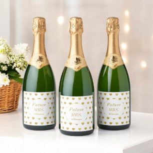 Étiquettes Pour Bouteilles De Vin Mousseux Gold Hearts Future Mme Fête des mariées