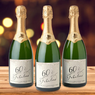 Étiquettes Pour Bouteilles De Vin Mousseux Gold Parties scintillant 60e fête d'anniversaire