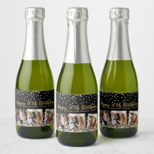 Étiquettes Pour Bouteilles De Vin Mousseux Gold Silver Confetti Photo Collage 50e anniversair
