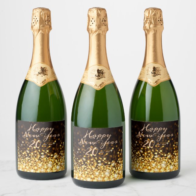 Étiquettes Pour Bouteilles De Vin Mousseux Gold Sparkle Bonne année (Bouteilles)