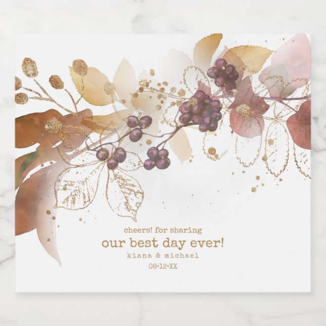 Étiquettes Pour Bouteilles De Vin Mousseux Golden Automne Mariage Berries ID655 (Étiquettes simples)
