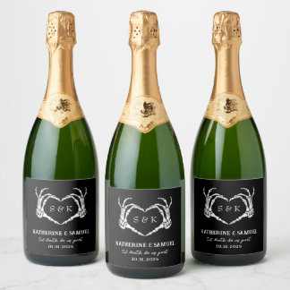 Étiquettes Pour Bouteilles De Vin Mousseux Gothique Romantique Squelette main Halloween Maria