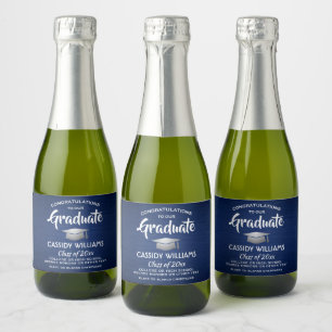 Étiquettes Pour Bouteilles De Vin Mousseux Graduation Brossé Marine Bleu et Blanc Mini Frlit