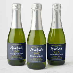Étiquettes Pour Bouteilles De Vin Mousseux Graduation Congrats Marine Bleu et or Mini Frlit