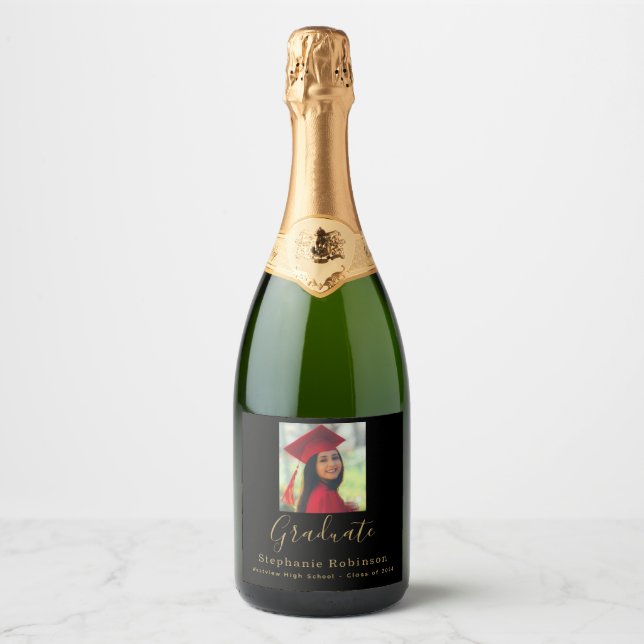 Étiquettes Pour Bouteilles De Vin Mousseux Graduation Party 2024 Photo Gold (Devant)
