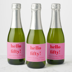 Étiquettes Pour Bouteilles De Vin Mousseux Gras rose rouge moderne 50e anniversaire personnal