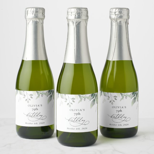 Étiquettes Pour Bouteilles De Vin Mousseux Greenery, Eucalyptus Leaves, Boho, Birthday (Bouteilles)