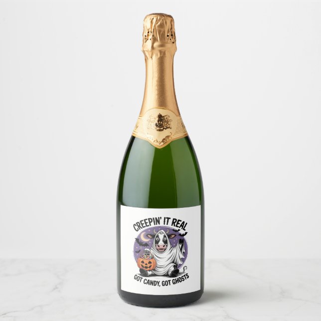 Étiquettes Pour Bouteilles De Vin Mousseux Halloween de la vache à Creepin (Devant)