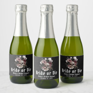 Étiquettes Pour Bouteilles De Vin Mousseux Halloween Fleurs Crâne Mariée ou Mourir Enterremen